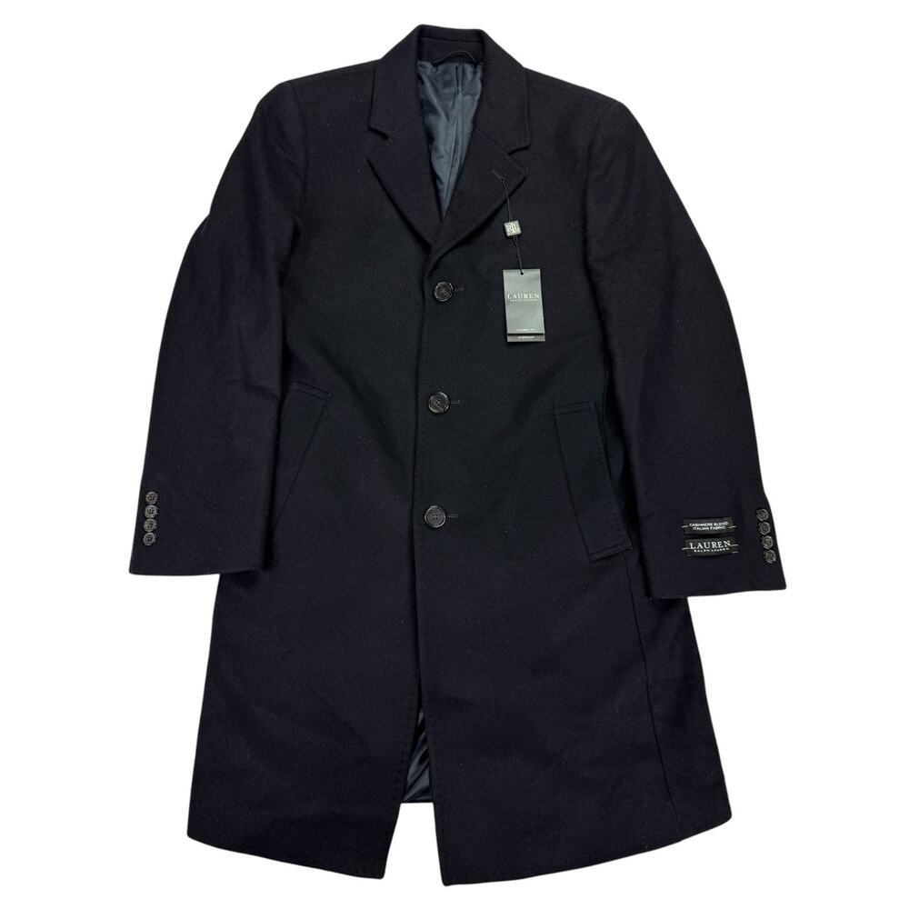 Lauren Ralph Lauren Mens Luxury Wool Cashmere Blend Overcoat Dark Navy Blue 36S